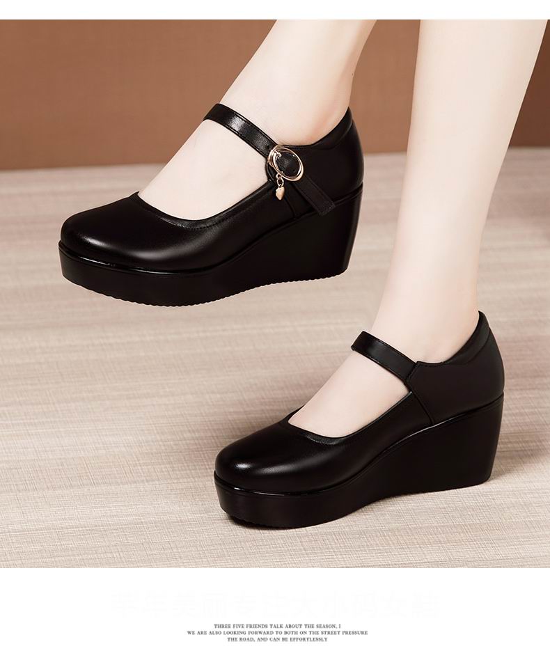 Retro Charm Buckle Platform Heel Wedges