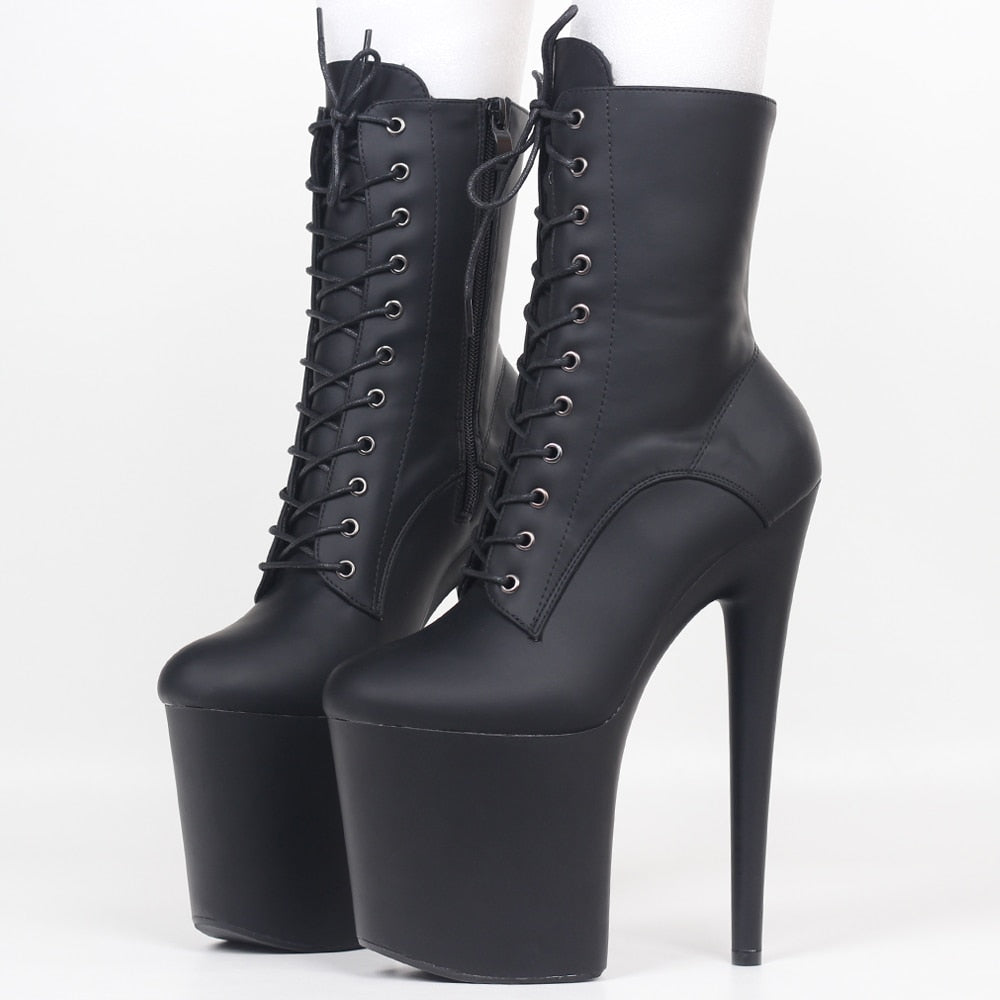 Super High Platform Lace Up Leather Boots