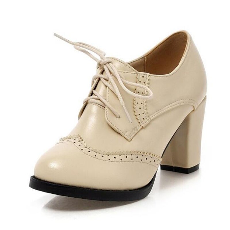 Vintage Style Lace Up Brogue Heels