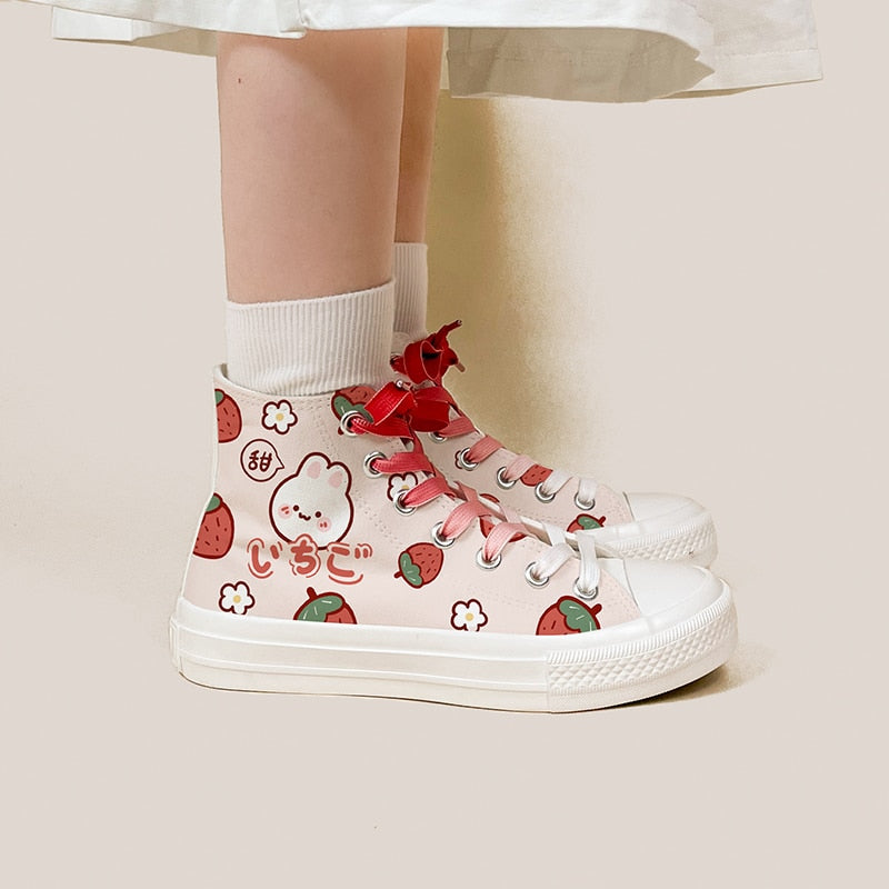 Strawberry Bunny Canvas High Top Sneakers