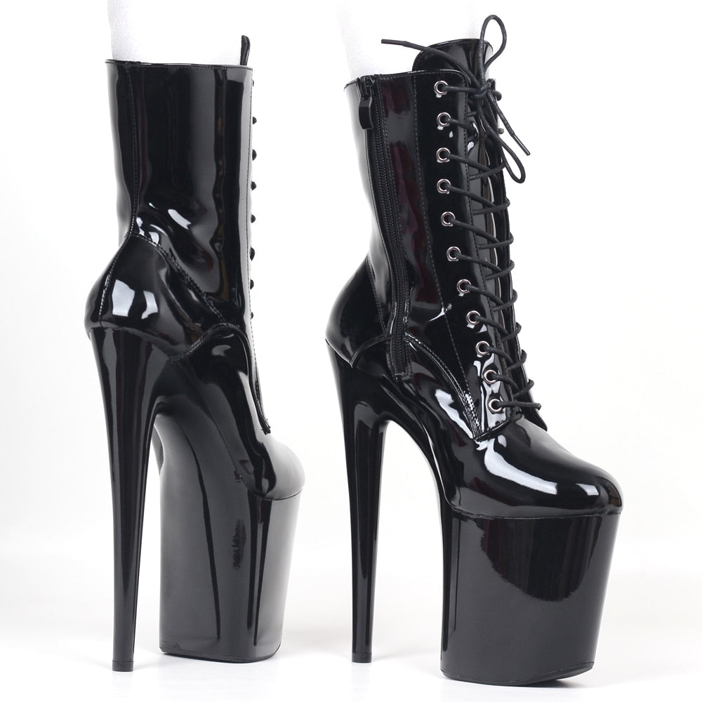 Super High Platform Lace Up Leather Boots