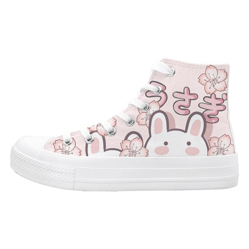 Sakura Bunny Canvas High Top Sneakers
