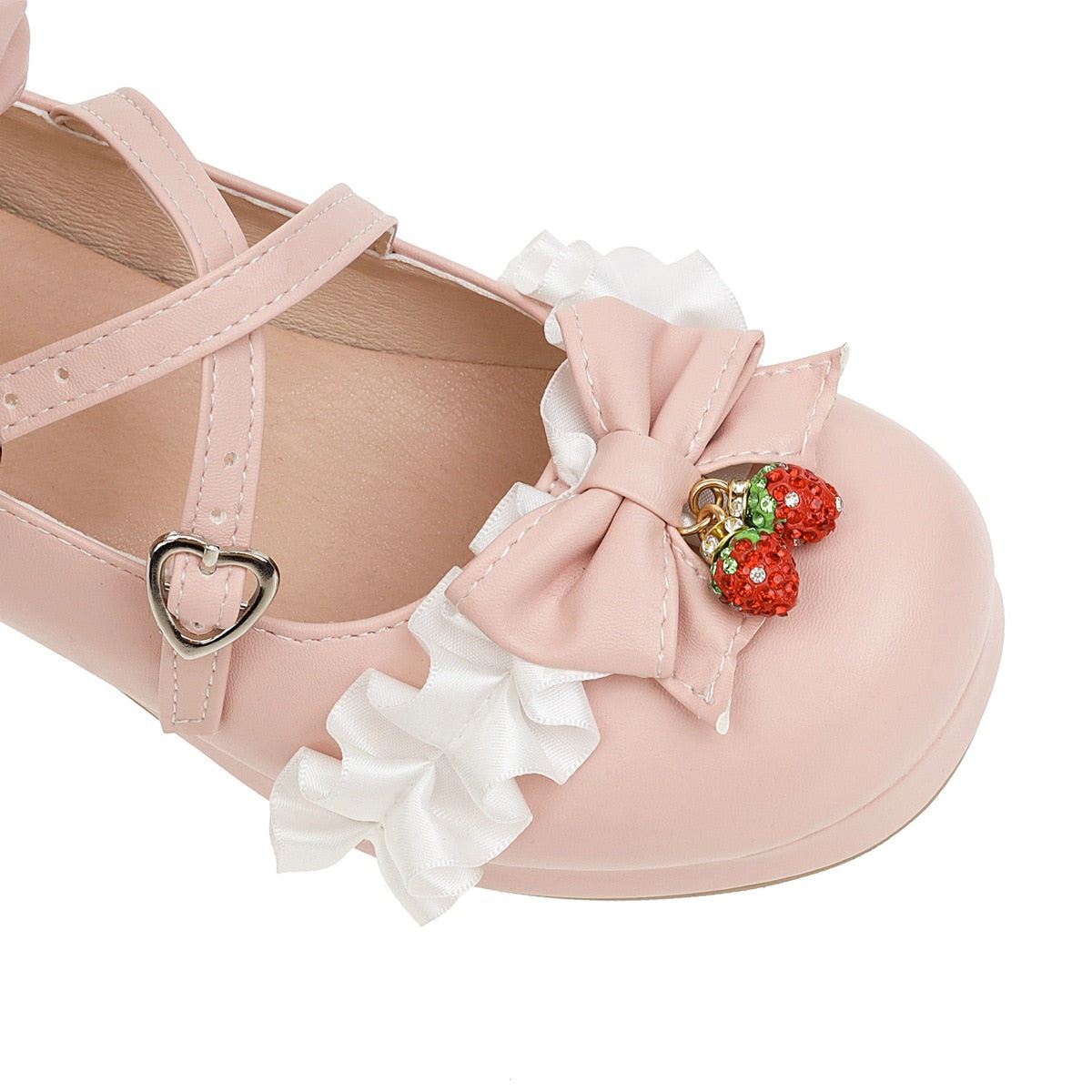 Kawaii Strawberry Frill Buckled Platform Pumps