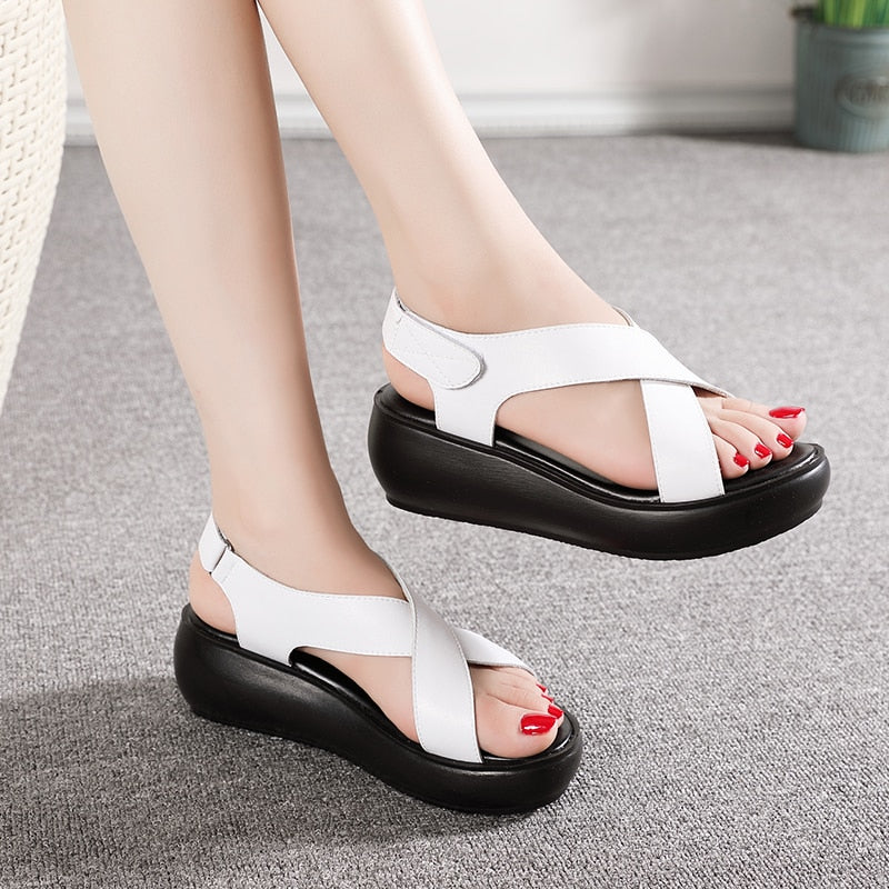 Cross Strap Platform Sandal Wedges