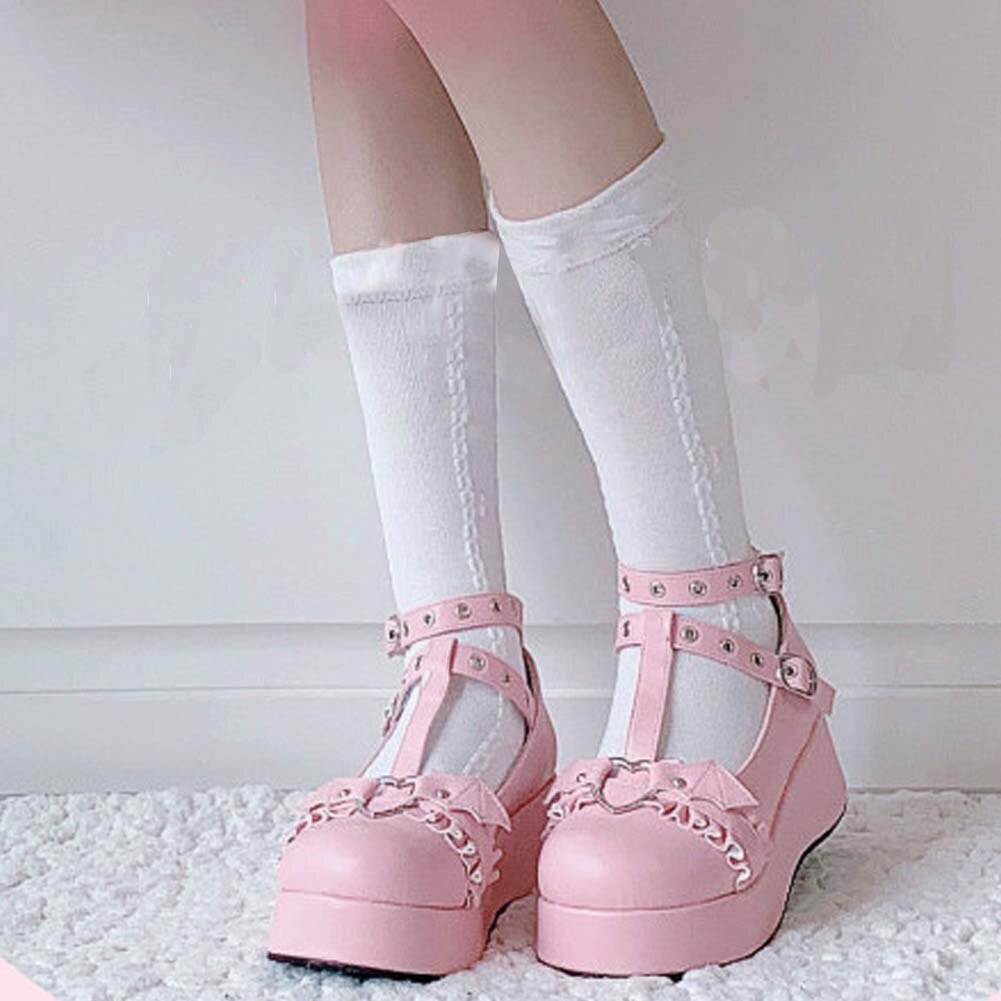 Batwing Heart Buckle Detail Platform Pumps