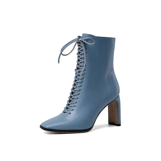 Vintage Style Square Toe Lace Up Ankle Boots