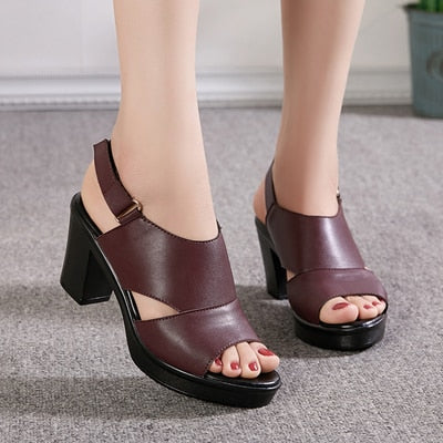 Cut Out Detail Leather Platform Heels