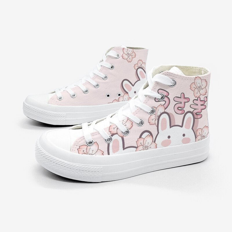 Sakura Bunny Canvas High Top Sneakers