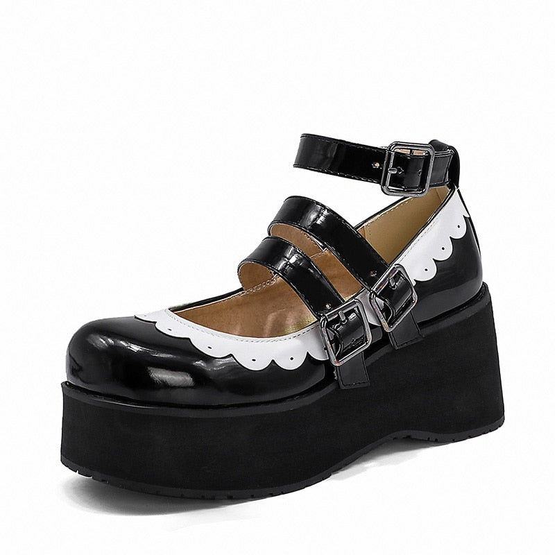 Platform Scallop Detail Round Toe Mary Janes