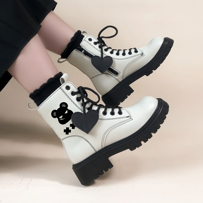 Angry Bear Platform Boots with Heartstring Laces