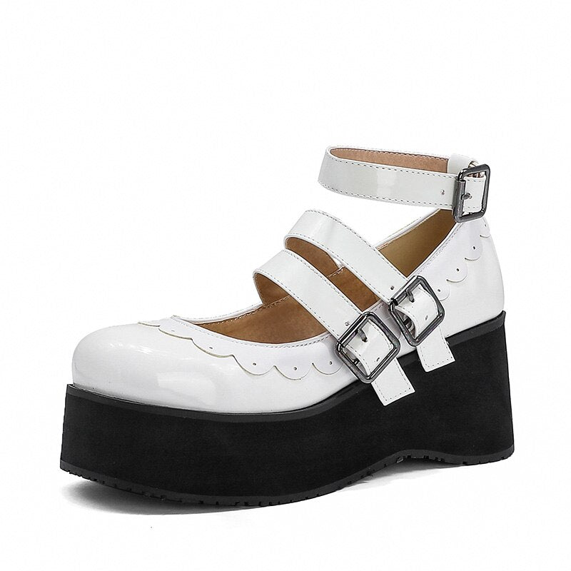 Platform Scallop Detail Round Toe Mary Janes