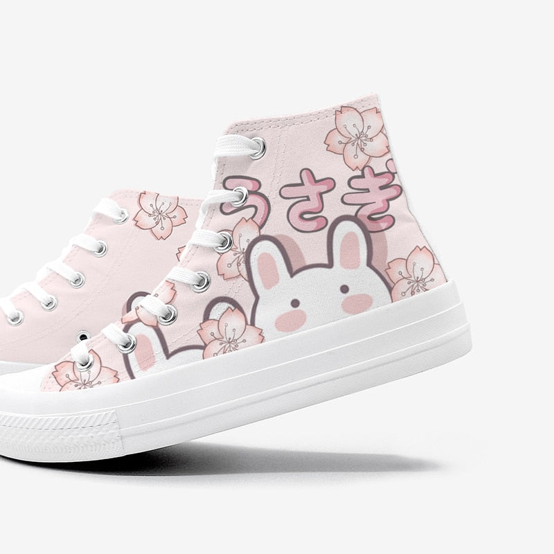Sakura Bunny Canvas High Top Sneakers