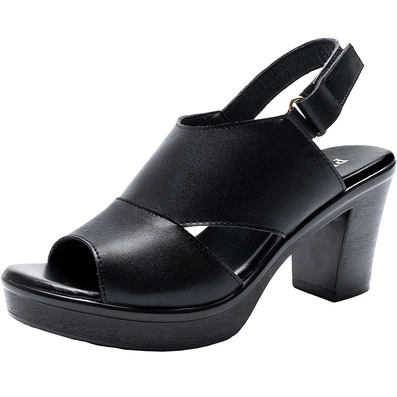 Cut Out Detail Leather Platform Heels