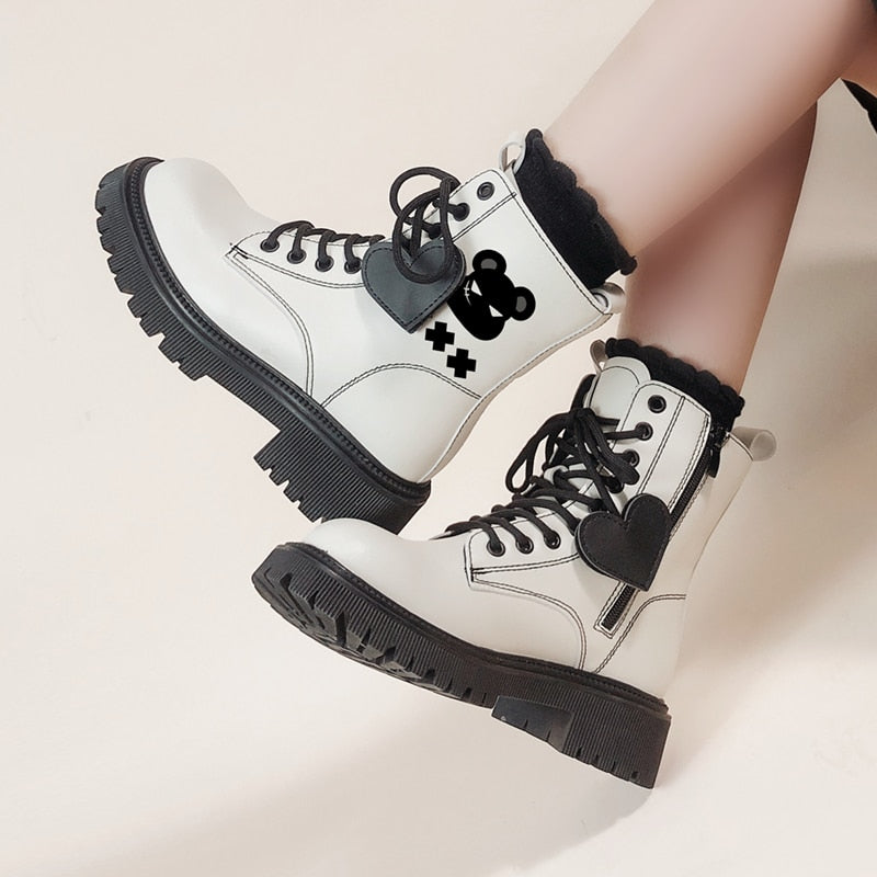 Angry Bear Platform Boots with Heartstring Laces