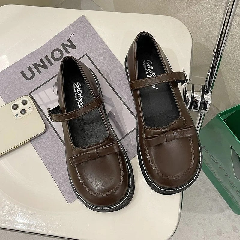 Cute Bow Detail Heart Buckle Platform Mary Janes