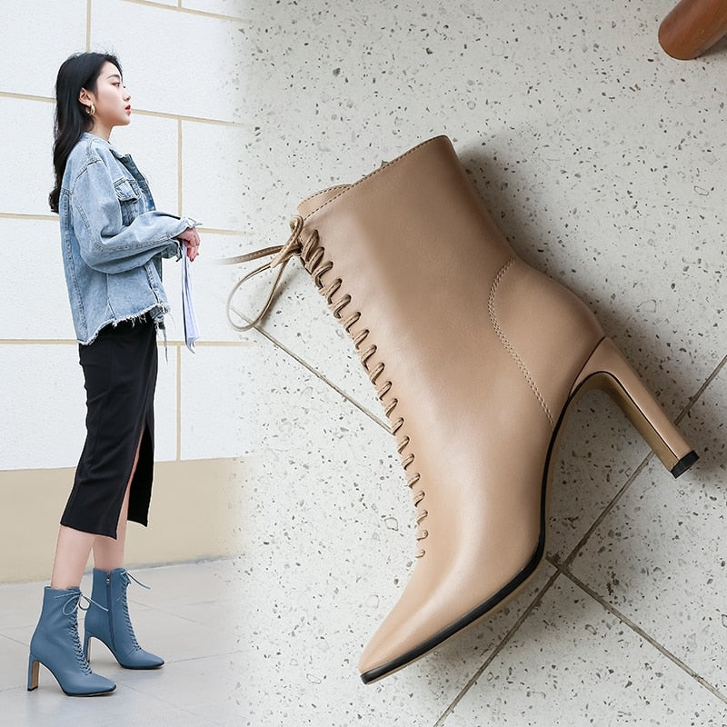 Vintage Style Square Toe Lace Up Ankle Boots