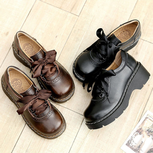 Chunky Vintage Style Ribbon Lace Up Platform Oxfords