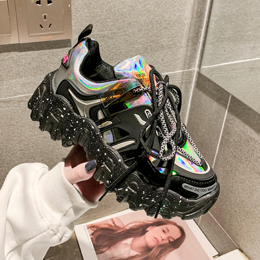 Holographic Chrome Chunky Platform Trainers