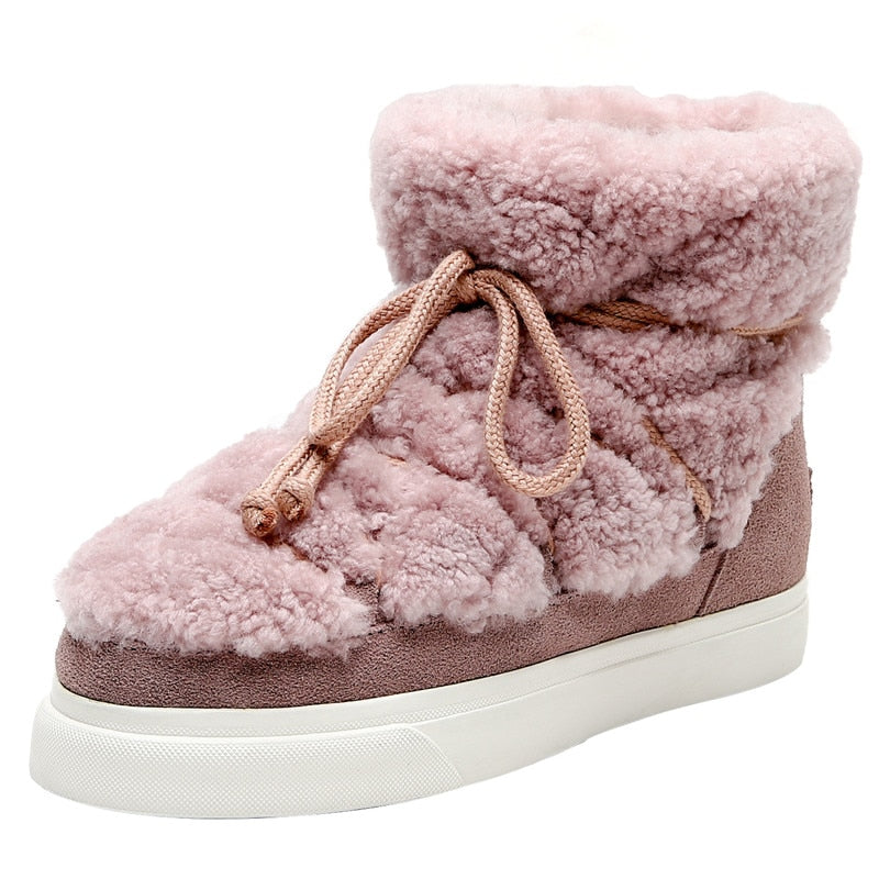 Platform Lace Detail Wool Ankle Winter Boots