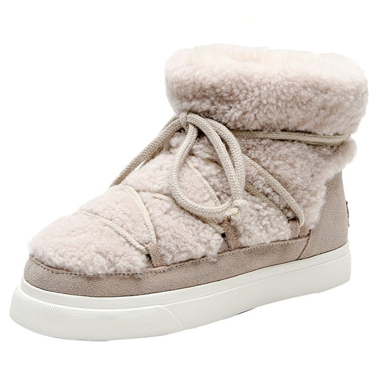 Platform Lace Detail Wool Ankle Winter Boots