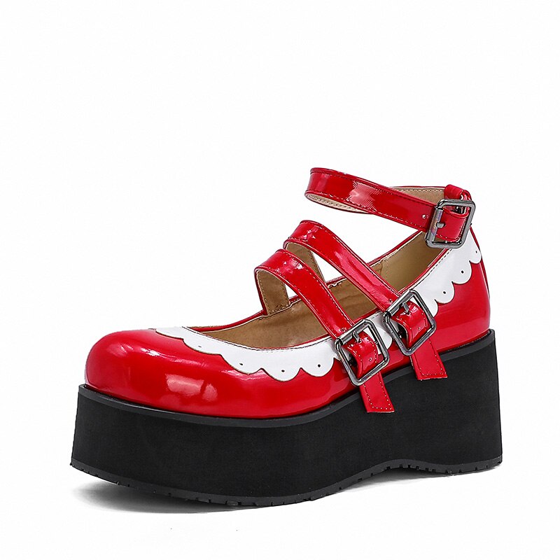 Platform Scallop Detail Round Toe Mary Janes