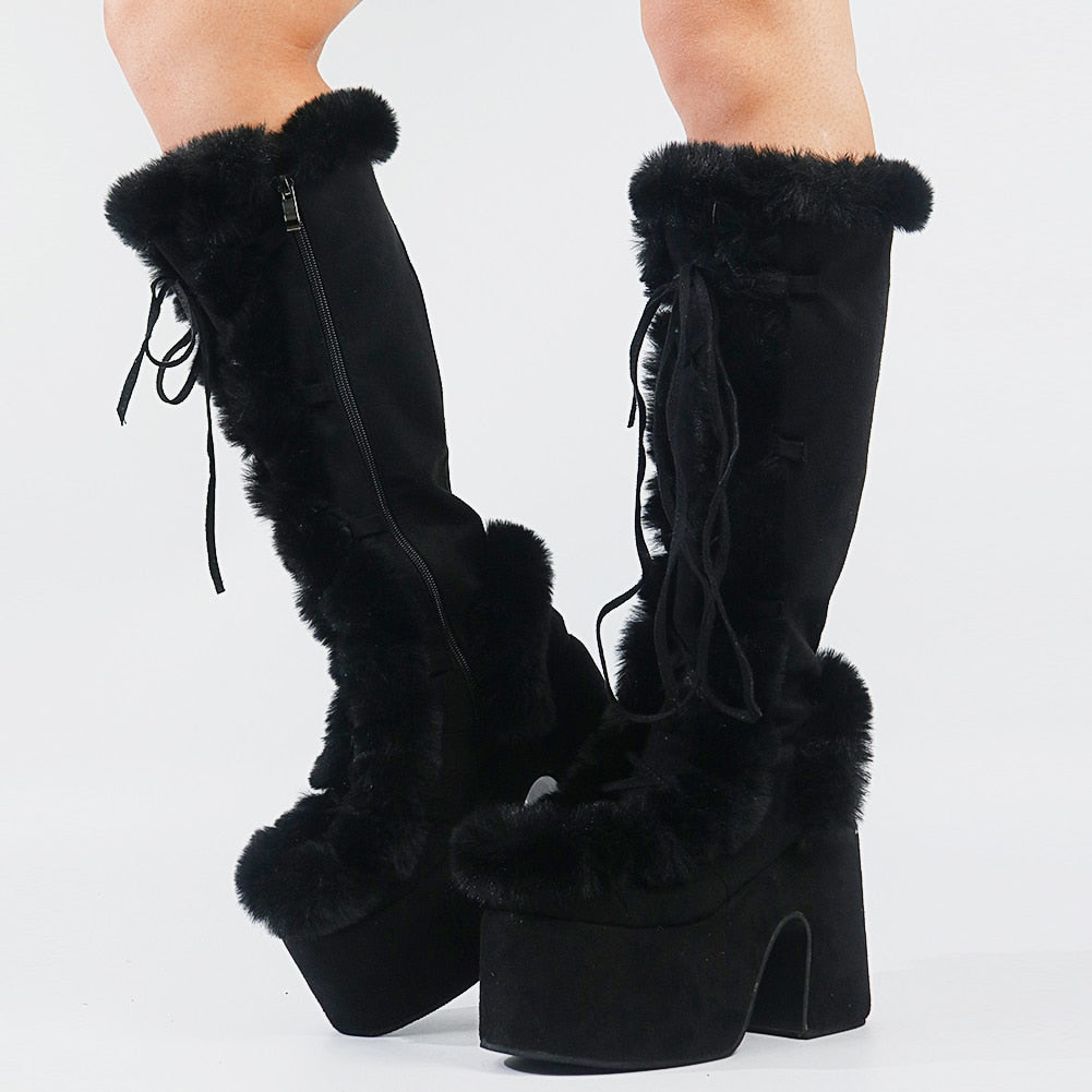 Lace Up Fur Yeti Platform Boots