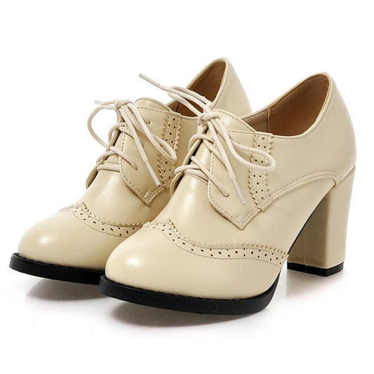 Vintage Style Lace Up Brogue Heels