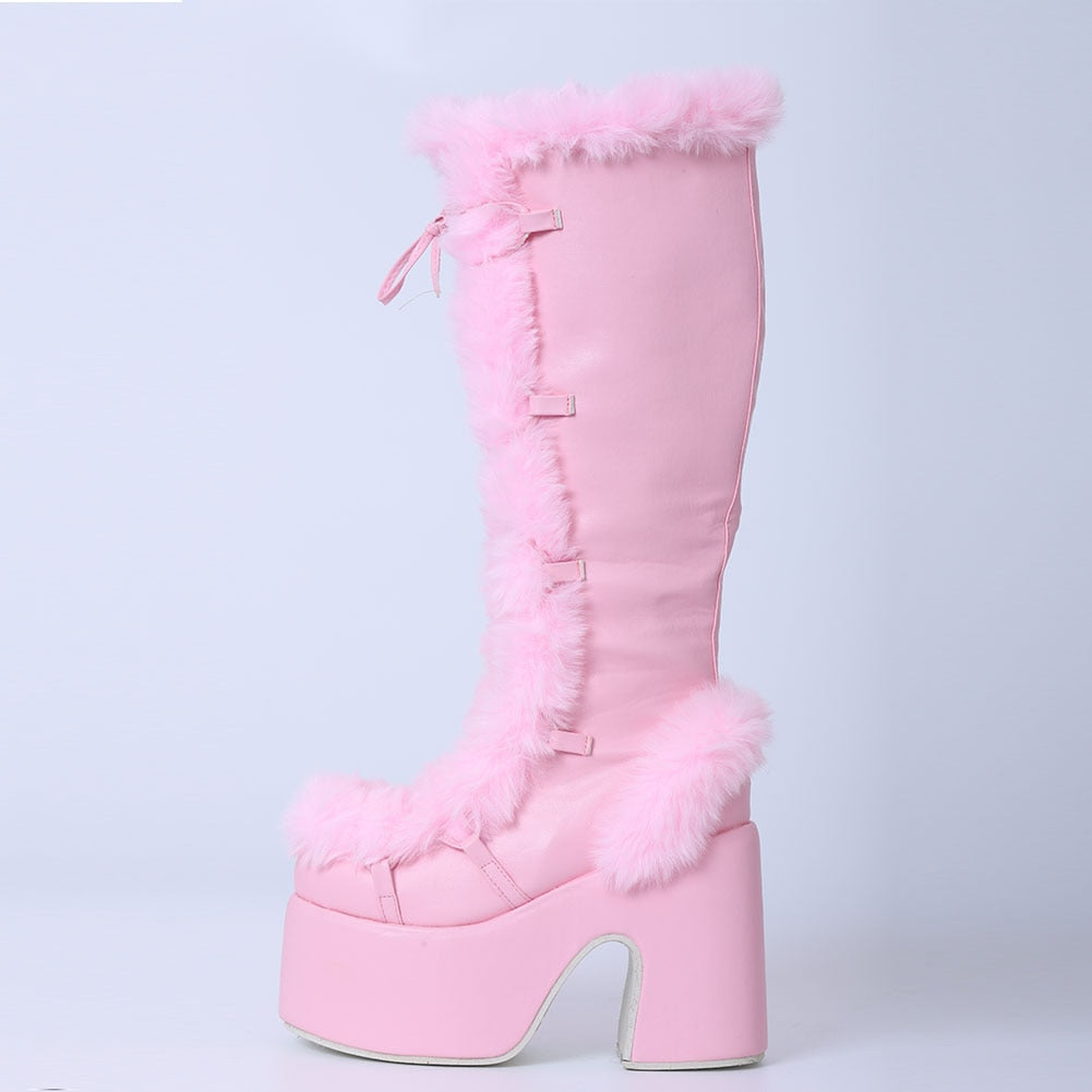 Lace Up Fur Yeti Platform Boots