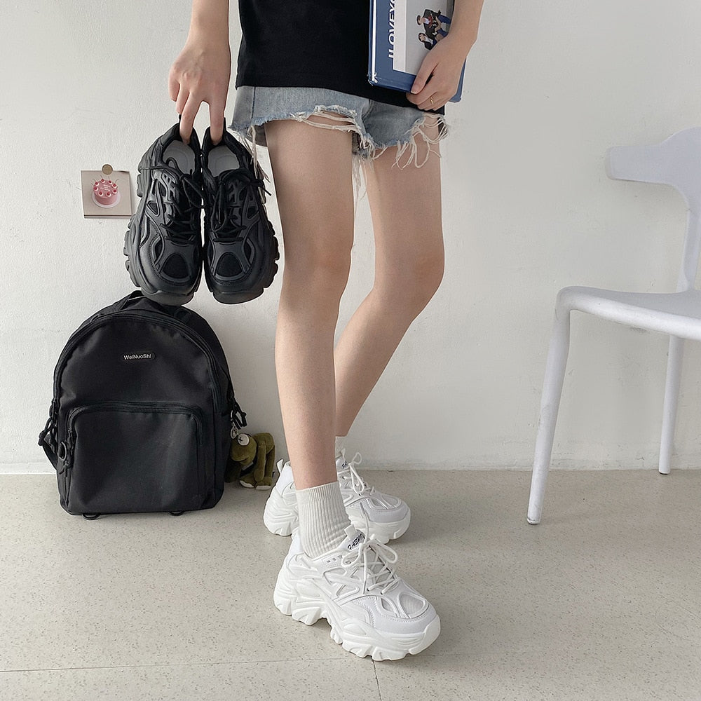 Chunky Mesh Detail Platform Sneakers