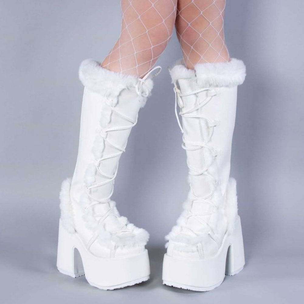 Lace Up Fur Yeti Platform Boots