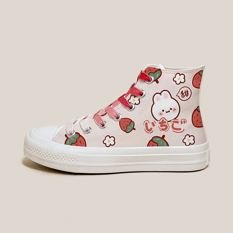 Strawberry Bunny Canvas High Top Sneakers