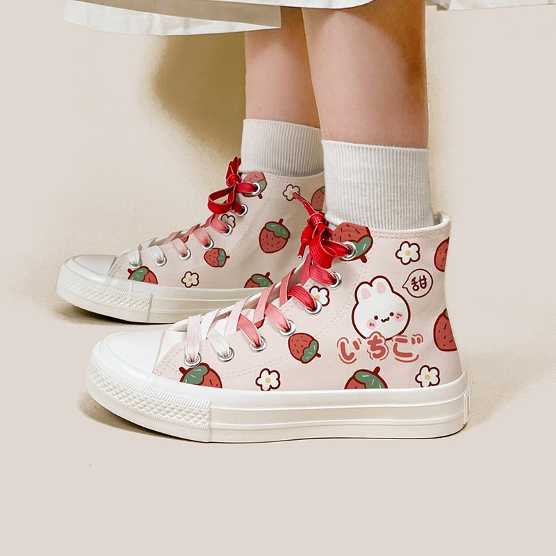 Strawberry Bunny Canvas High Top Sneakers