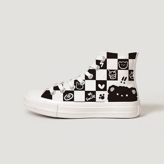 Kawaii Checkered Canvas High Top Sneakers