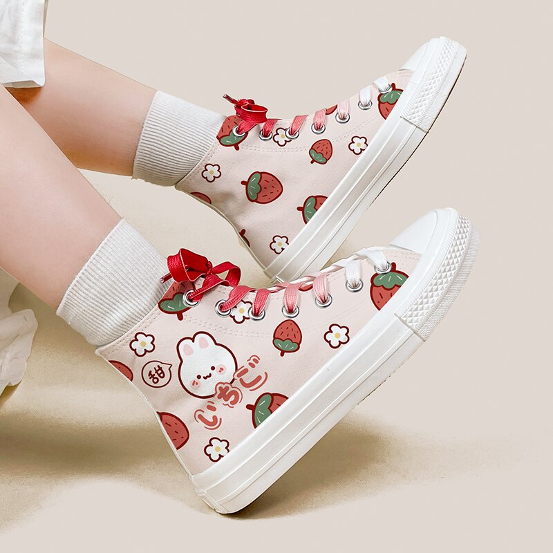 Strawberry Bunny Canvas High Top Sneakers