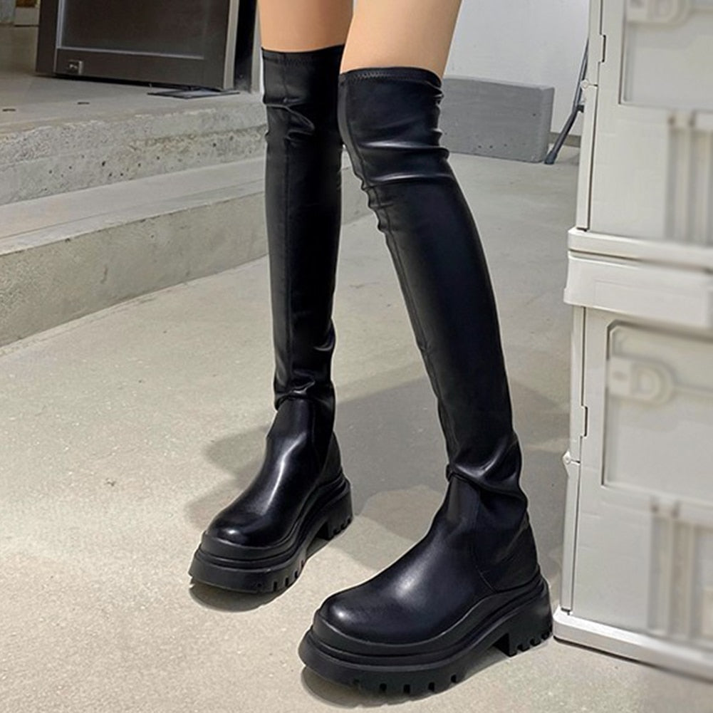 Knee High Platform Faux Leather Boots