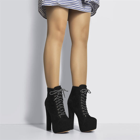 Super Tall Chunky Platform Lace Up Heels