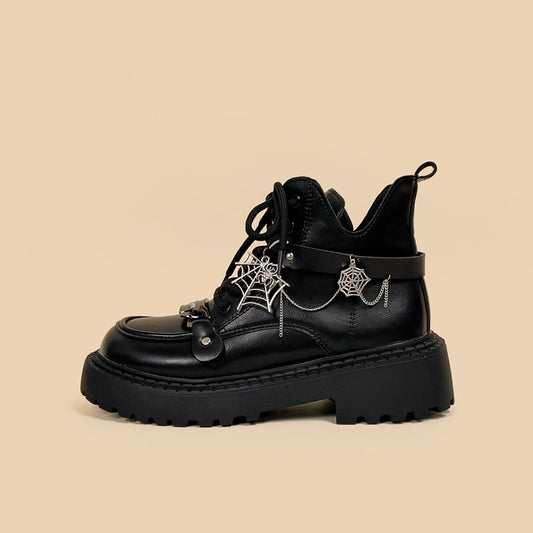 Spider Web Chain Metal Detail Chunky Platform Boots
