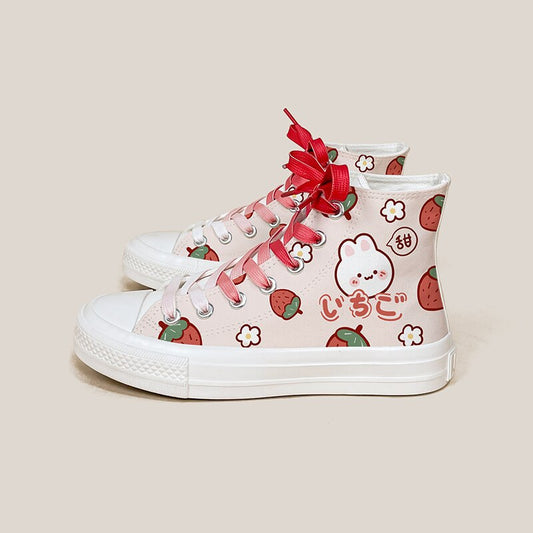 Strawberry Bunny Canvas High Top Sneakers