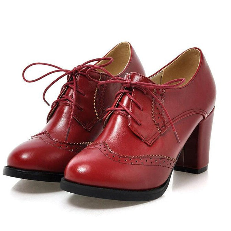 Vintage Style Lace Up Brogue Heels