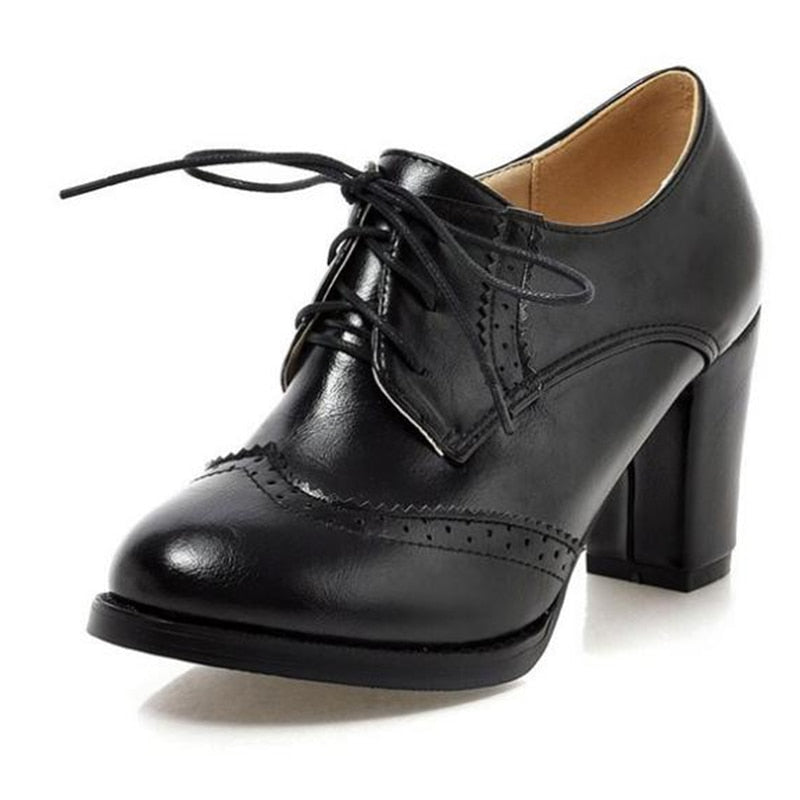 Vintage Style Lace Up Brogue Heels