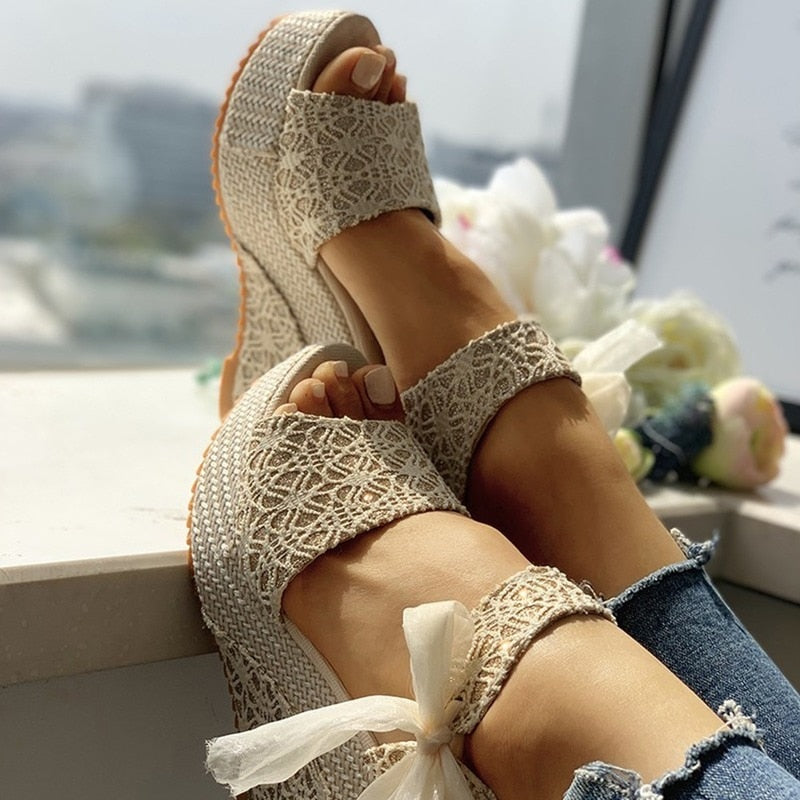 Woven Hemp Platform Sandal Wedges