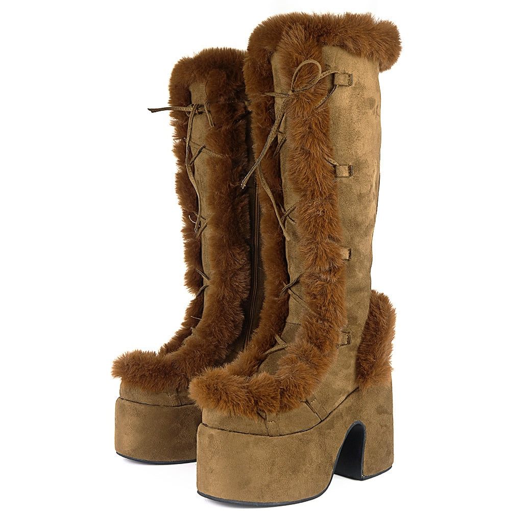 Lace Up Fur Yeti Platform Boots