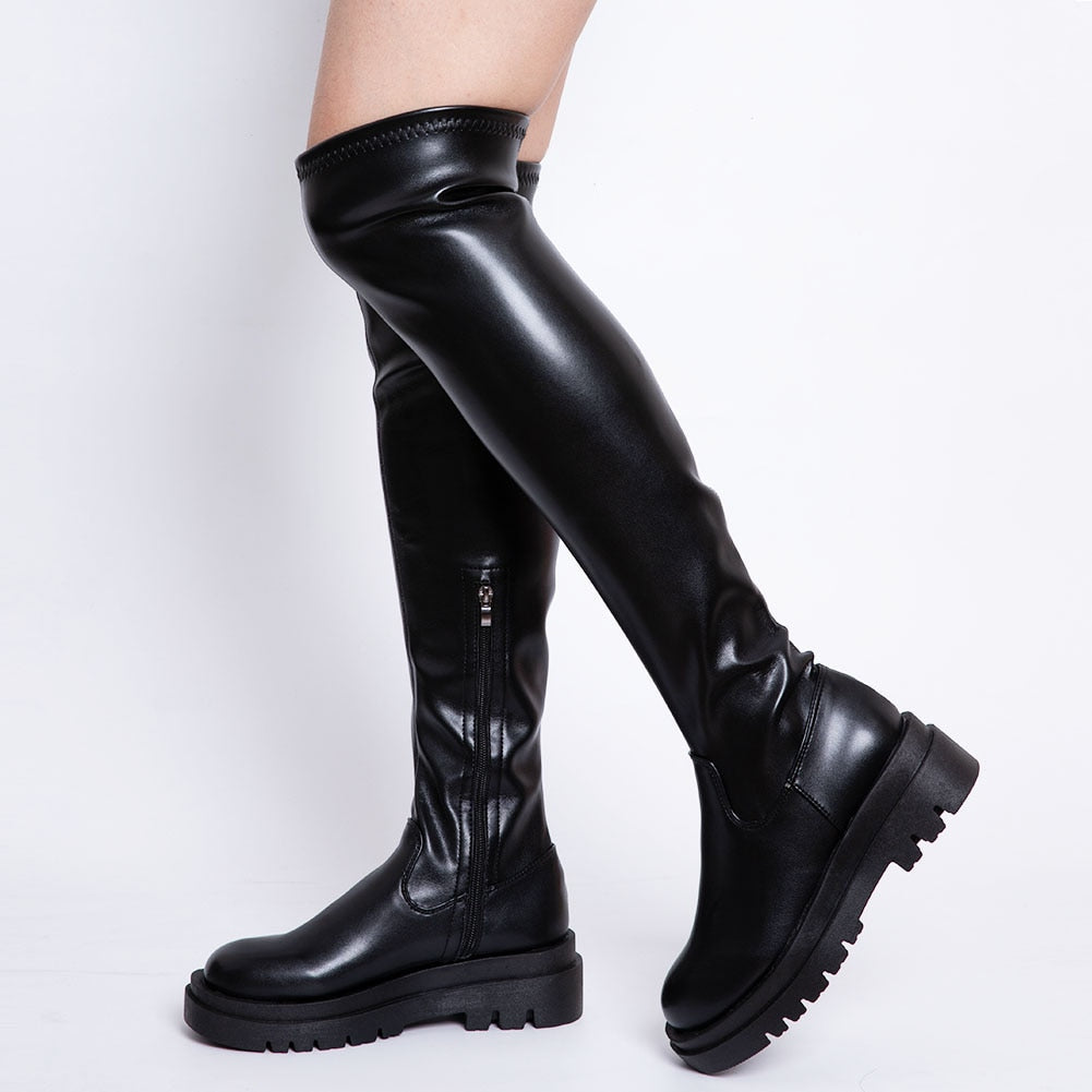 Knee High Platform Faux Leather Boots